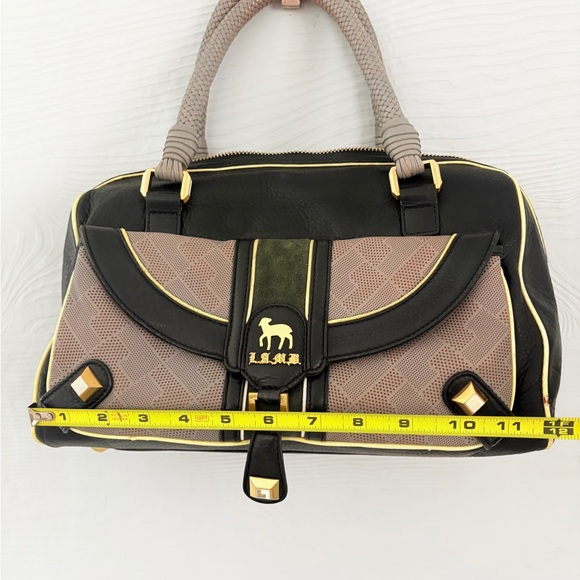 L.A.M.B. Black and Taupe Satchel with Gold Accents - Picture 2 of 7